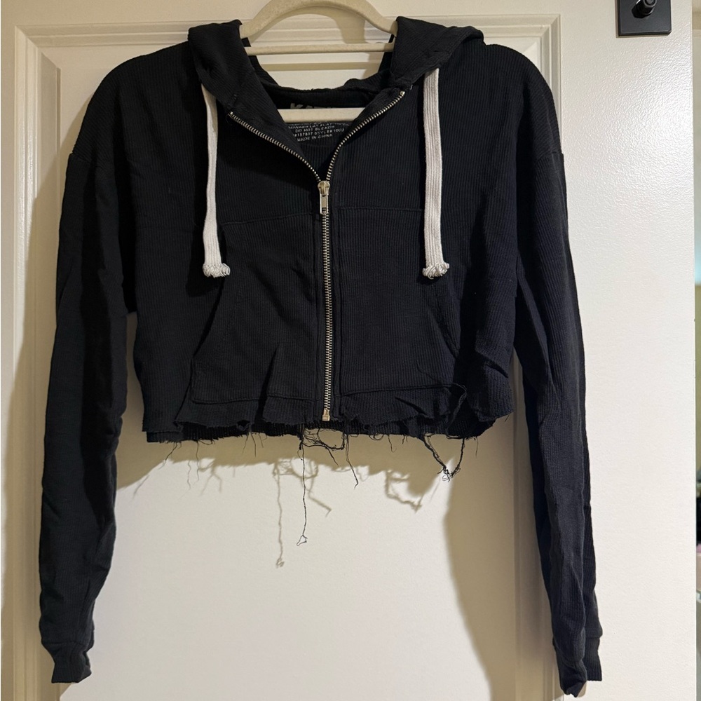 KatieJ NYC Black Hoodie with White Label Print